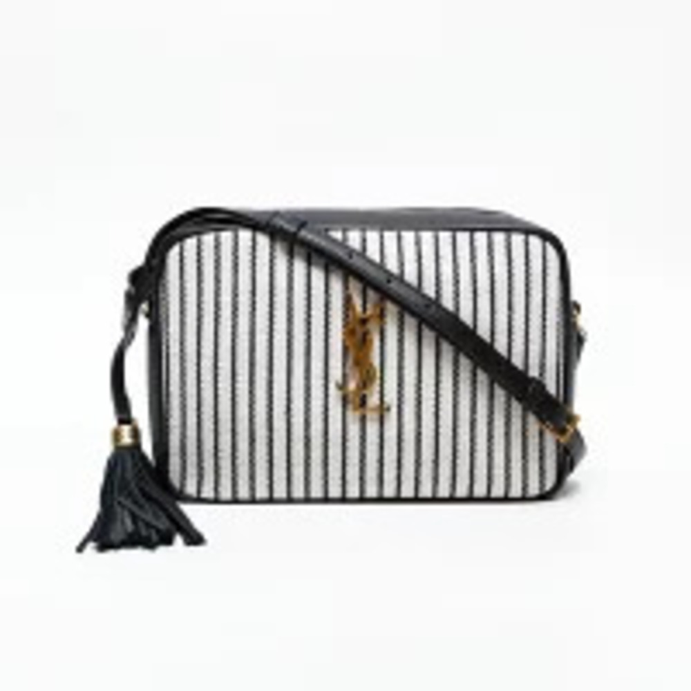Saint Laurent Jacquard Canvas Shoulder Bag Camera Yves  White Lou